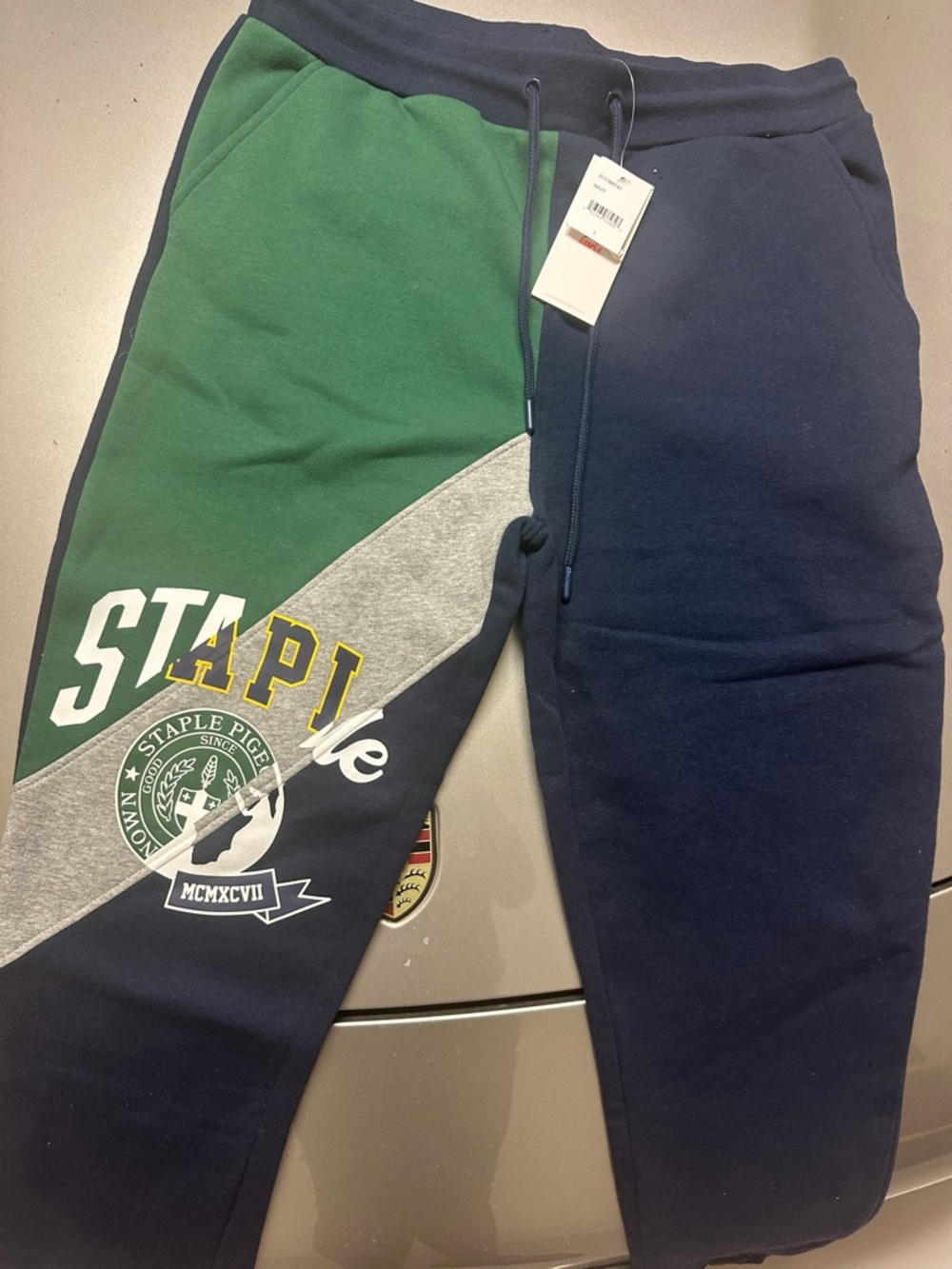 Staple Kids Colorblock Joggers in Green, Navy & Gray